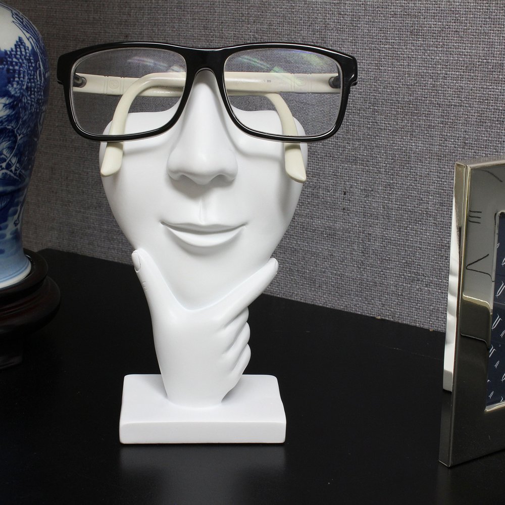 JewelryNanny Artsy Face Eyeglass Holder Stand - Sculpted Nose for Eyeglasses or Sunglasses, Thinker, White