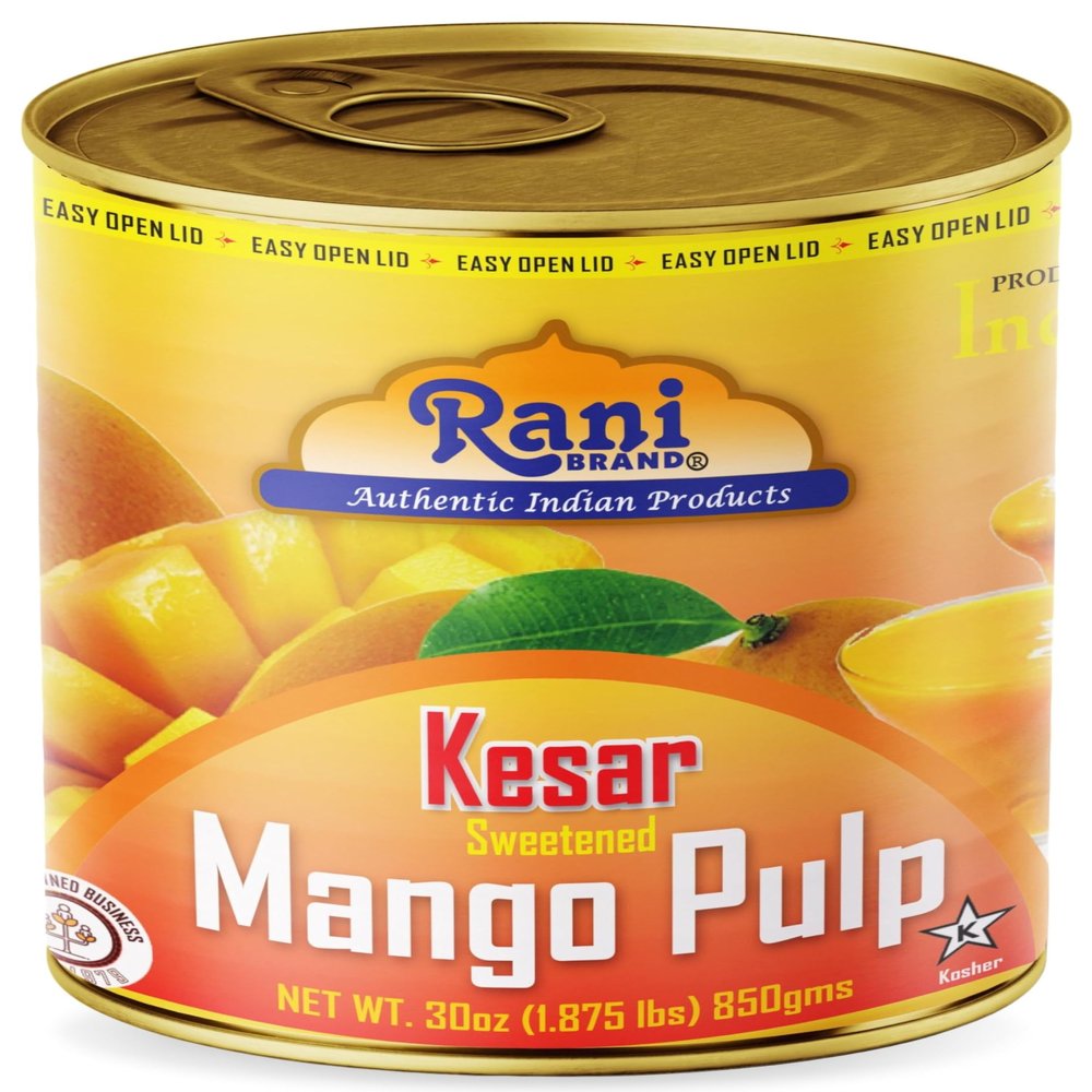 Rani Mango Pulp Puree (Makes Mango Lassi Shakes) Kesar Sweetened 30oz (1.875lbs) 850g ~ Kosher | All Natural | NON-GMO | Vegan | No colors | Gluten Friendly | Indian Origin