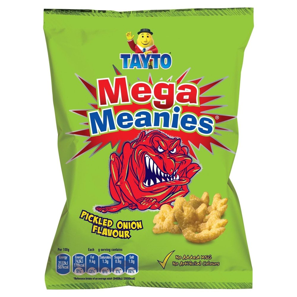 Mega Meanies Pickled Onion Flavoured Crisps (10 x 30g Packets)