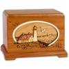 Hampton Wood Cremation Urn with Coastal Lighthouse 3-Dimensional Wood Inlay Art Funeral Urns for Ashes Made in The USA (Standard Adult, Portland Head Light, Mahogany) view 1