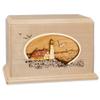Wooden Companion Cremation Urn with Coastal Lighthouse 3-Dimensional Wood Inlay Art Funeral Urns for Ashes Made in The USA (Companion Urn for Two, Portland Head Light, Maple) view 1