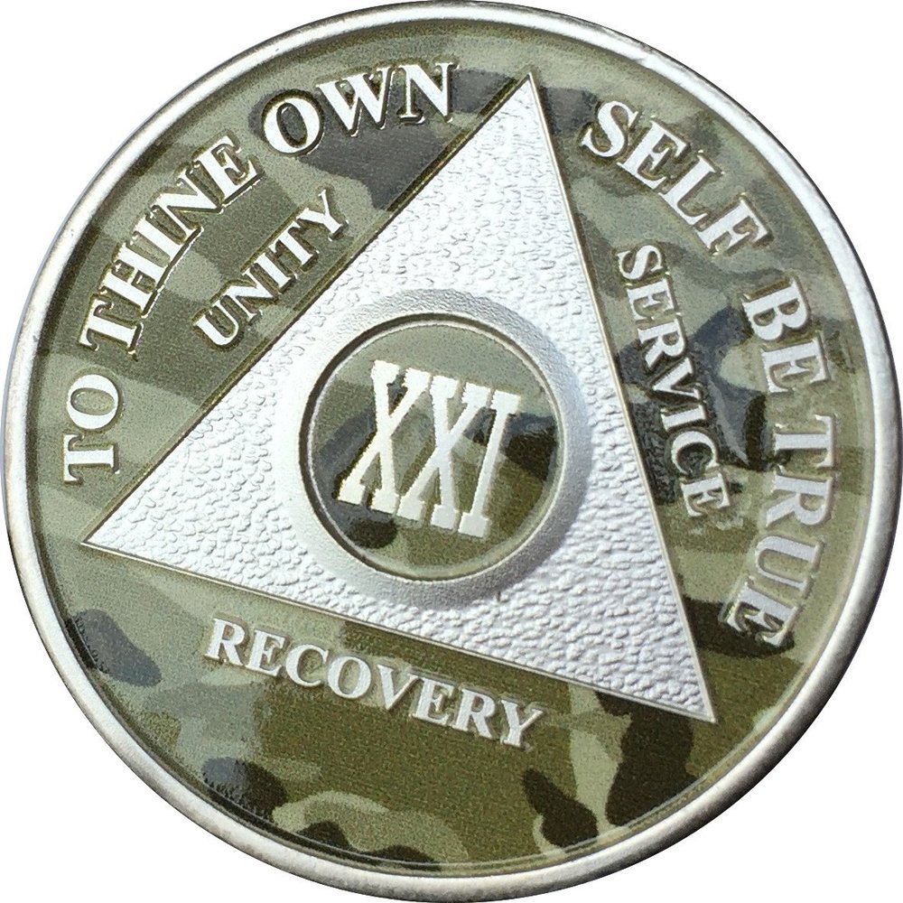 21 Year AA Medallion Camo Silver Plated Camouflage Color Chip