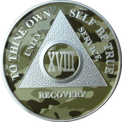 18 Year AA Medallion Camo Silver Plated Camouflage Color Chip