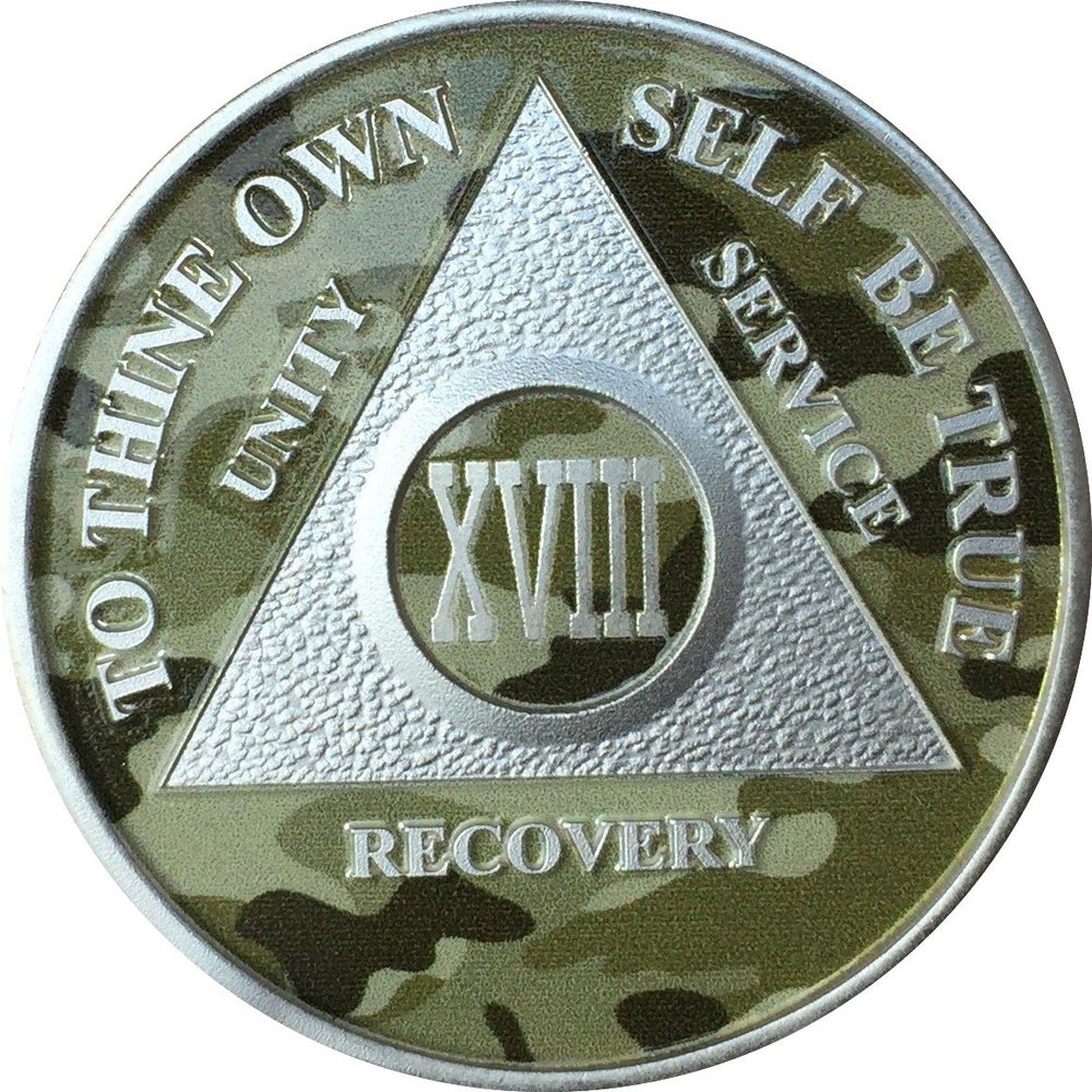 18 Year AA Medallion Camo Silver Plated Camouflage Color Chip
