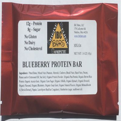 IBC Blueberry Protein Bar, (Case of 12 Bars) -- ALWAYS 100% Gluten, Dairy, Soy and Cholesterol FREE -- Vegan and Non-GMO -- 12g Protein - 8g Sugar - 160 Calories