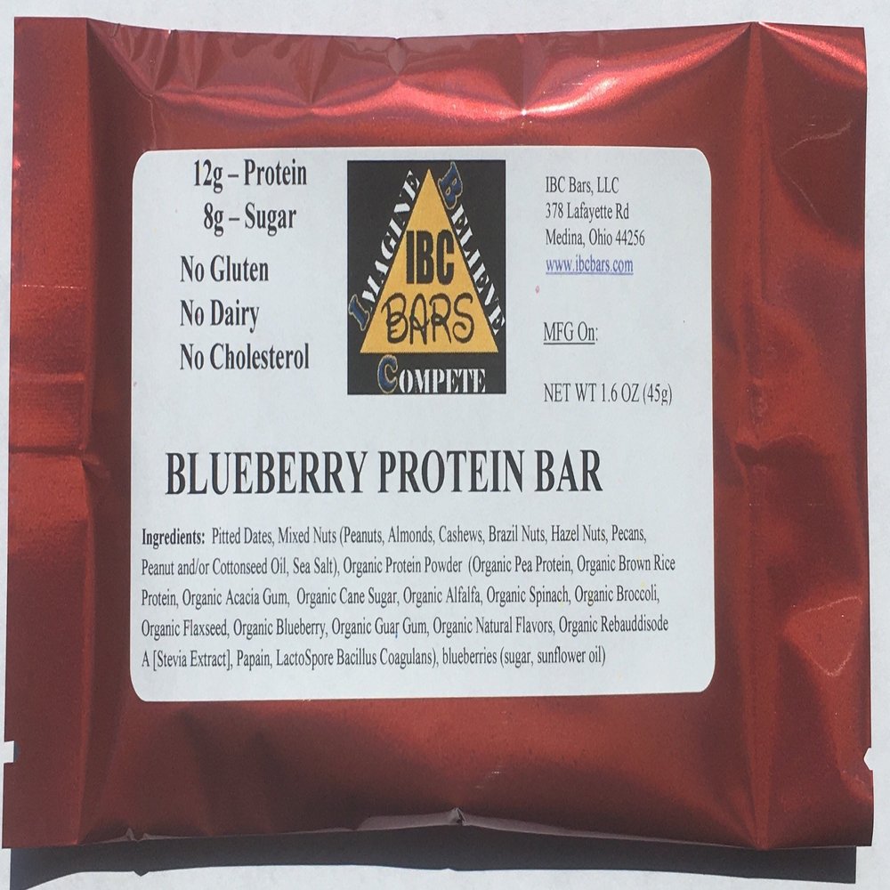 IBC Blueberry Protein Bar, (Case of 12 Bars) -- ALWAYS 100% Gluten, Dairy, Soy and Cholesterol FREE -- Vegan and Non-GMO -- 12g Protein - 8g Sugar - 160 Calories