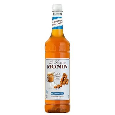 MONIN Premium Salted Caramel No Added Sugar Syrup 1L for Coffee and Cocktails. Vegan-Friendly, Allergen-Free, 100 Percent Natural Flavours and Colourings. Salted Caramel Coffee Syrup