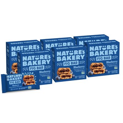 Natures Bakery Whole Wheat Fig Bars, Blueberry, Real Fruit, Vegan, Non-GMO, Snack bar, 6 Count (Pack of 6)
