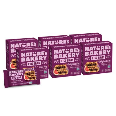 Natures Bakery Whole Wheat Fig Bars, Original Fig, Real Fruit, Vegan, Non-GMO, Snack bar, 6 boxes with 6 twin packs (36 twin packs)