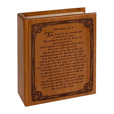 Wood Cremation Urn - Mahogany Bible Psalm 23