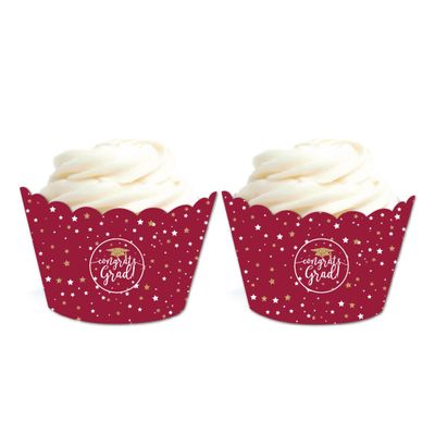 Andaz Press Burgundy Maroon and Gold Glittering Graduation Party Collection, Cupcake Wrappers, 20-Pack
