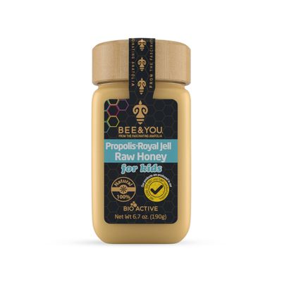 Bee and You Royal Jelly Raw Honey For Kids, Propolis Extract, 100% Natural Superfood, Ultra Pure, Immune Support Supplement, Antioxidants, Keto, Paleo, Gluten-Free, 6.7 oz