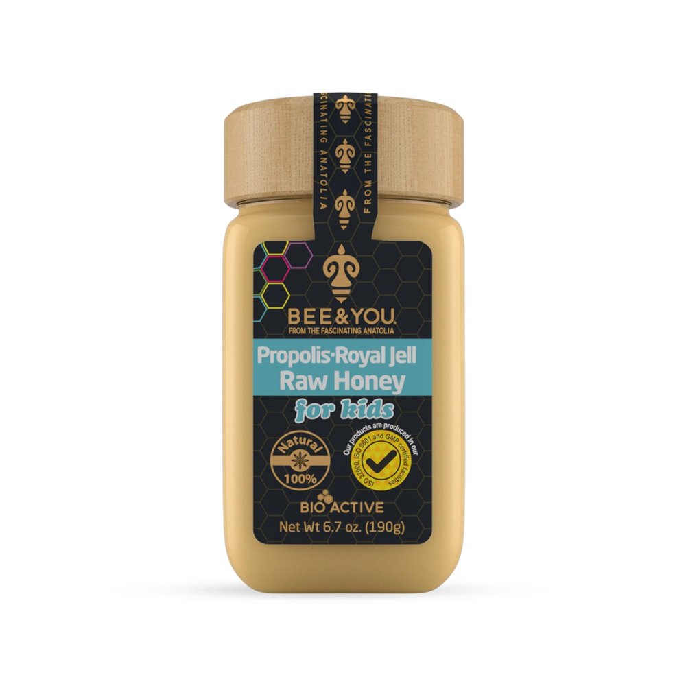 Bee and You Royal Jelly Raw Honey For Kids, Propolis Extract, 100% Natural Superfood, Ultra Pure, Immune Support Supplement, Antioxidants, Keto, Paleo, Gluten-Free, 6.7 oz