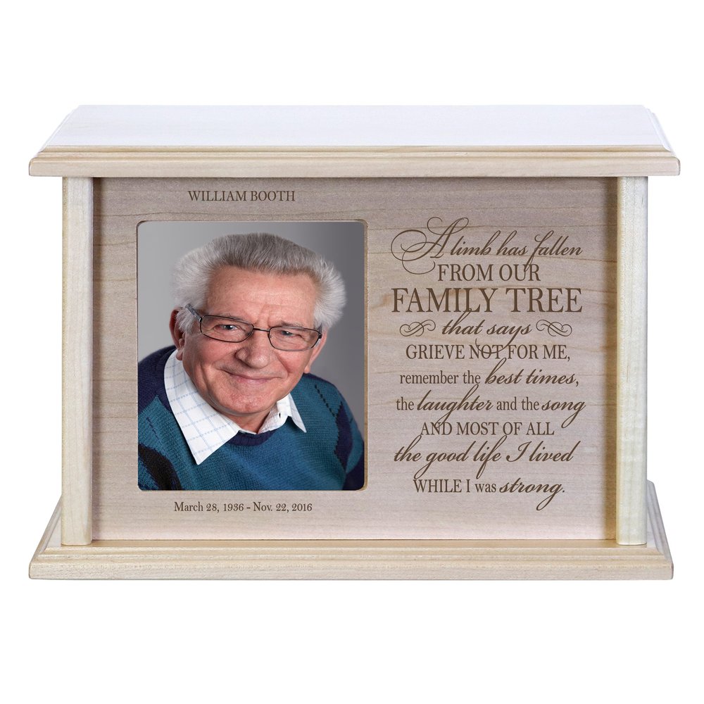 LifeSong Milestones Personalized Wooden Cremation Urn with Picture Frame for Loss of Loved One Holds 260 cu.in Human Ashes and 4"x5" Photo A Limb Has Fallen Engraved Funeral Keepsake