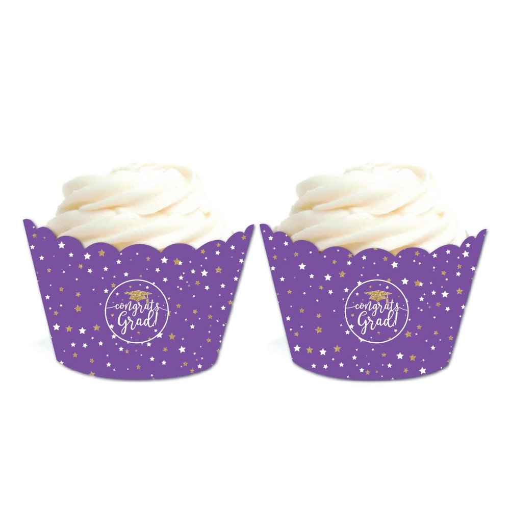 Andaz Press Royal Purple and Gold Glittering Graduation Party Collection, Cupcake Wrappers, 20-Pack