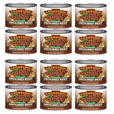 Keystone Meats All Natural Heat and Serve Ground Beef 28 Oz Fully Cooked Canned Meat Shelf Stable Emergency Survival Canned Food Ready to Eat No Preservatives Gluten Free Made in USA Pack of 12