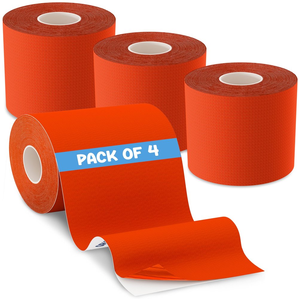 GrifGrips Athletic Sports Tape  Universal CGM Tape Protective Patches for CGM Sensor Cover - 3in x 16.4 Feet Roll (Orange, 4-Roll Pack)