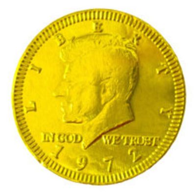 Yellow Candy Milk Chocolate Metallic Foiled Coins 1lb Net - Free Cold Packaging