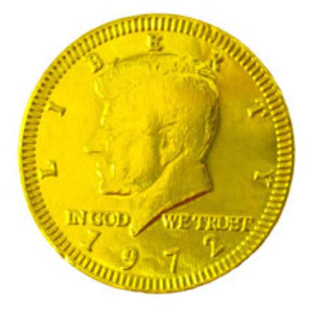 Yellow Candy Milk Chocolate Metallic Foiled Coins 1lb Net - Free Cold Packaging