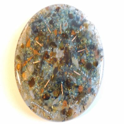 1 Iron Oxide Light Blue Glow Large Charging Plate Crystal Orgone Generator Energy Accumulator 528Hz/7.83Hz/Advance Harmonics (7 3/4"W-196mm 1"H-25mm, Silver Bronze Light Blue Blue Glow Center)