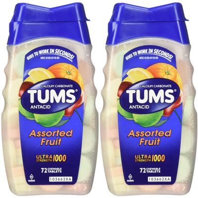 Tums Ultra Strength 1000 Chewable Tablets Assorted Fruit - 72 ct, Pack of 2