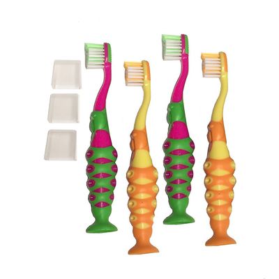 Secret for Longevity 4 Pack BPA Free Extra Soft Kids Childrens Toddler Girls Boys Child Toothbrush Set Easy Grip (3-8 Year Old)