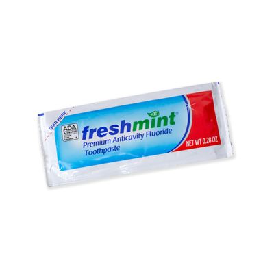 Freshmint 250 Packets of 0.28 oz. Single use Premium Anticavity Fluoride Toothpaste Packet (ADA Accepted)