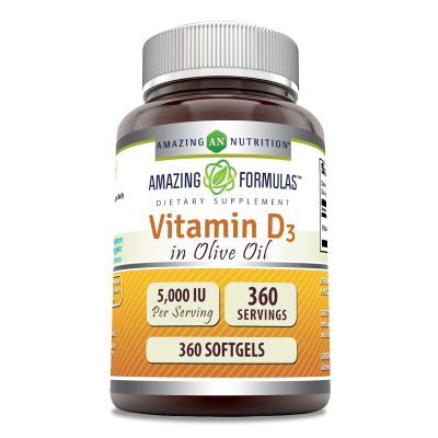 Amazing Formulas Vitamin D3 in Olive Oil 5000 IU Supplement | Softgels | Non-GMO | Gluten-Free | Made in USA (1 Pack | 360 Count)