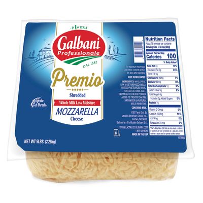 Galbani Professionale Premium Whole Milk Low Moisture Mozzarella Part Skim Low Moisture Cheese Shred Blend, 5 Pound -- 6 per case.