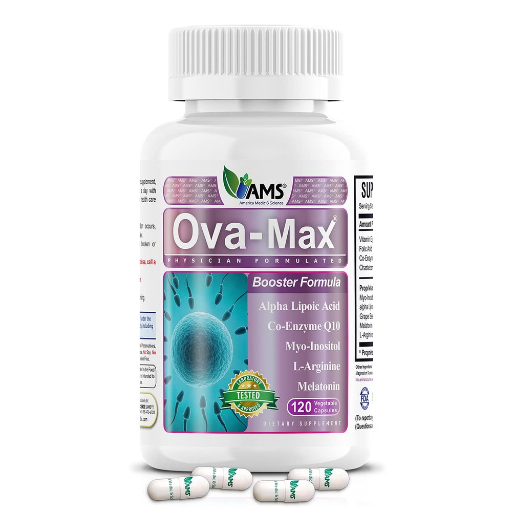 America Medic & Science OVA-Max Prenatal Vitamins for Women (120 Capsules) Boosts Fertility and Ovulation | Pregnancy Aid and Female Preconception Supplements with CoQ10, Folic Acid, and Myo-Inositol