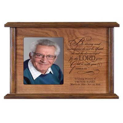 LifeSong Milestones Cremation Urn for Human Ashes Made of Solid Quarter Sawn Oak Wood Laser Engraved Verse Be Strong and Courageous (Quarter Sawn Oak)