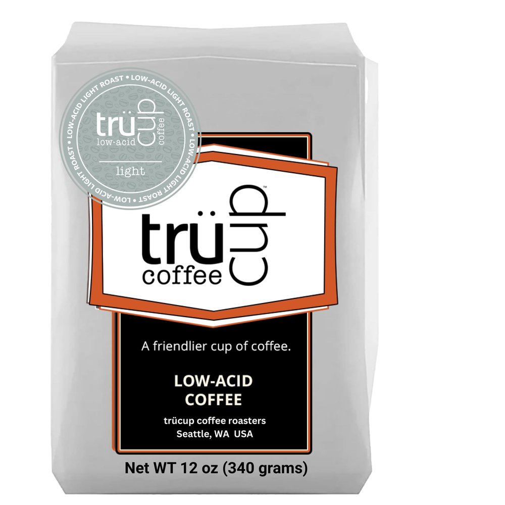 trcup Low Acid Coffee, Light Roast Whole Bean, 12 Oz, Natural Water & Steam Process (60% Less Acid), Smooth Flavor, Stomach-Friendly, Rich in Antioxidants