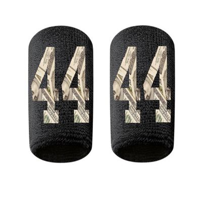 #44 Embroidered/Stitched Sweatband Wristband BLACK Sweat Band w/ MONEY PRINT Number (2 Pack)
