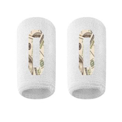 #0 Embroidered/Stitched Sweatband Wristband WHITE Sweat Band w/ MONEY PRINT Number (2 Pack)
