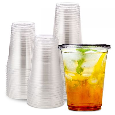 [1000 SET]Harvest Pack 16 oz Iced Coffee Cup, Ultra Clear Plastic Cold Cups with Flat Lids, Disposable Wedding Party Drinking Cups Tumblers, Iced Coffee Beer Juice Cold Beverage