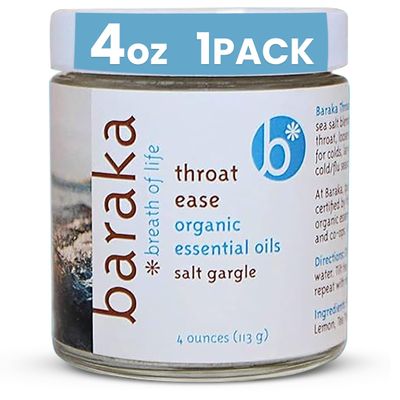 Baraka Throat Ease - Contains French Mineral Sea Salt Blended w/ 7 Essential Oils, Sore Throat Relief, Easy to Use, Respiratory Support, Loosens Mucus, Cold Relief for Adults & Children, 4-oz Jar