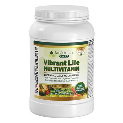 BioSource Labs Vibrant Life Multivitamin with Probiotics, Digestive Enzymes & B-Complex  Over 45 Fruits and Veggies, Non-GMO, Gluten-Free, Daily Vitamins & Minerals for Men & Women (30-Day Supply)