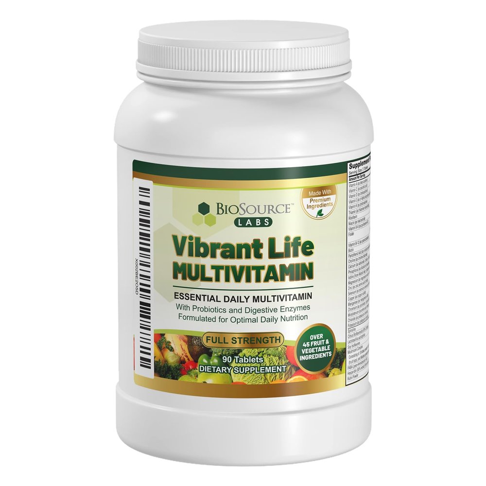 BioSource Labs Vibrant Life Multivitamin with Probiotics, Digestive Enzymes & B-Complex Over 45 Fruits and Veggies, Non-GMO, Gluten-Free, Daily Vitamins & Minerals for Men & Women (30-Day Supply)