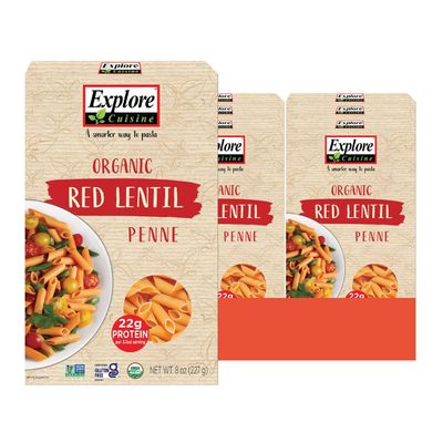 Explore Cuisine Organic Red Lentil Penne Pasta, Non GMO, 8 Ounces (Pack Of 6)