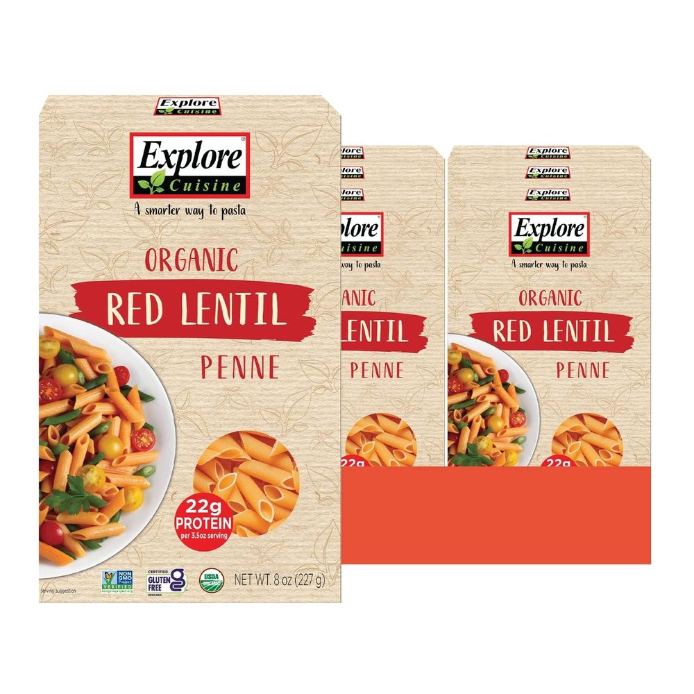 Explore Cuisine Organic Red Lentil Penne Pasta, Non GMO, 8 Ounces (Pack Of 6)