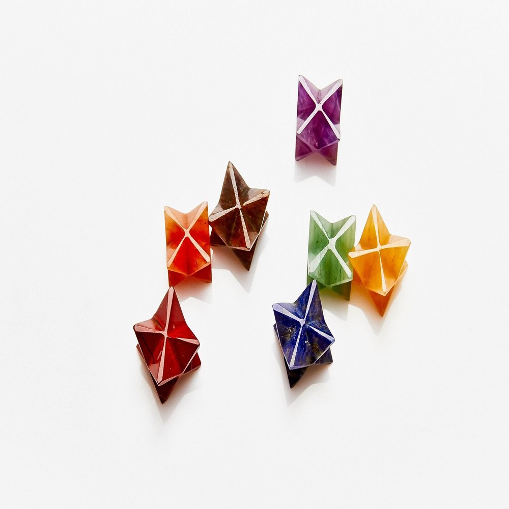 Siddha 7 Chakra Merkaba Stones: Palm Stone - Seven Stone Bonded Chakra- Healing Stone- Gemstone Therapy- Polished Worry Stone