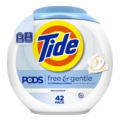 Tide PODS Free & Gentle Laundry Detergent Soap Pacs, 42 Count, Tide PODS Laundry Detergent (Packaging May Vary)
