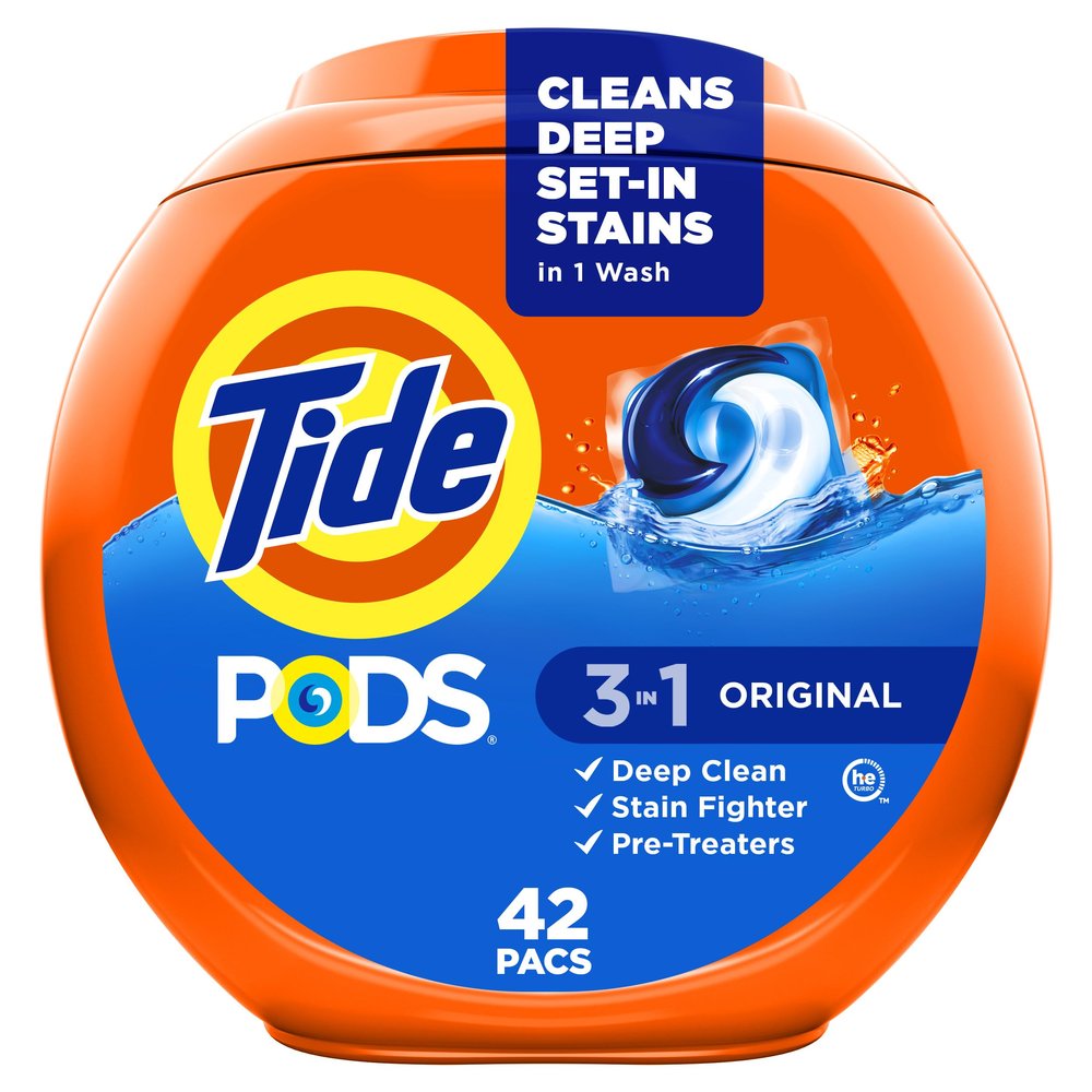 Tide PODS laundry detergent pacs, 3-in-1 Stain Remover, Odor Fighter, Color Protector, 42 Count, HE compatible, Original Scent