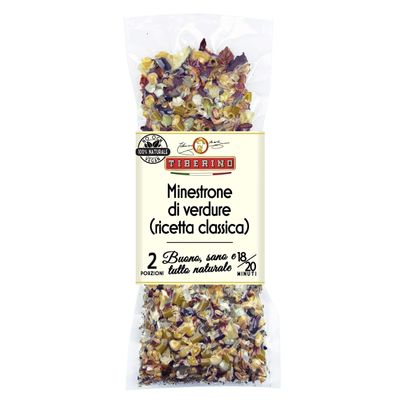 Classic Italian Minestrone-Tiberino's Real Italian Meals - 100% Natural & Sun-Dried Ingredients from Italy | No GMO's | Vegan-Friendly | 7oz | 1-Pan Cooking, No Straining Needed