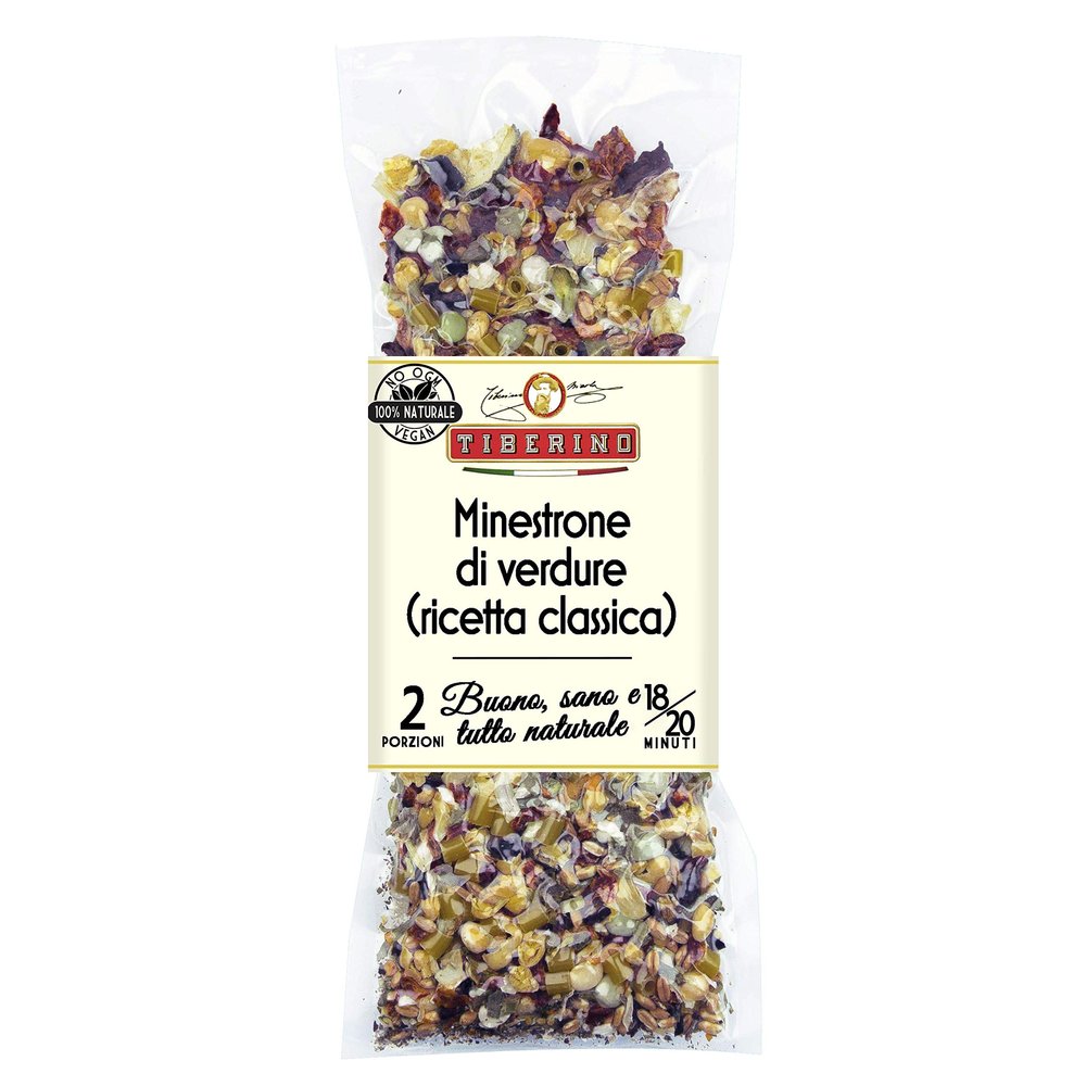Classic Italian Minestrone-Tiberino's Real Italian Meals - 100% Natural & Sun-Dried Ingredients from Italy | No GMO's | Vegan-Friendly | 7oz | 1-Pan Cooking, No Straining Needed