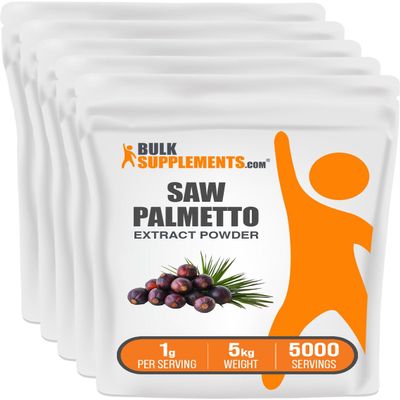 BulkSupplements.com Saw Palmetto Extract Powder - Serenoa Repens, Saw Palmetto Supplement, Herbal Supplement - Vegan & Gluten Free, 1g per Serving, 5kg (11 lbs) (Pack of 5)
