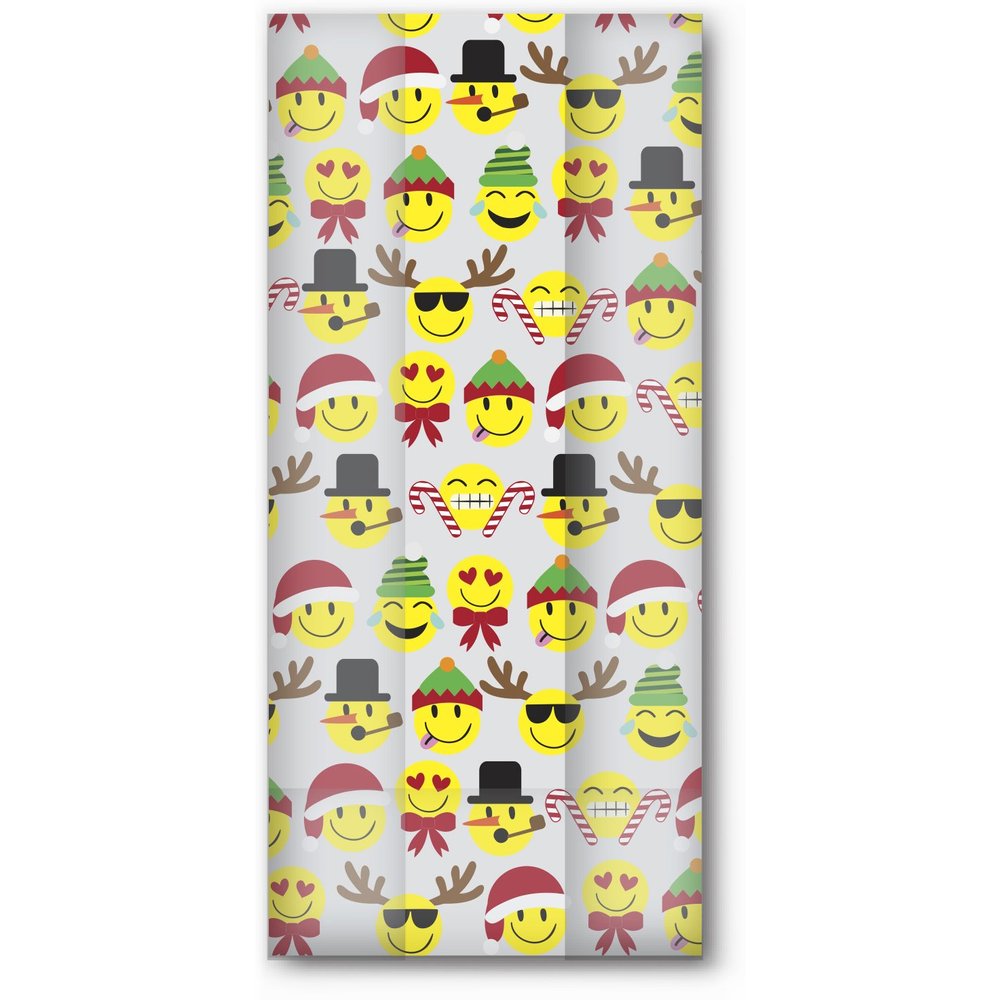 Jillson Roberts 48-Count Small Printed Clear Christmas Cello Bags with Twist Ties, Holiday Emoji