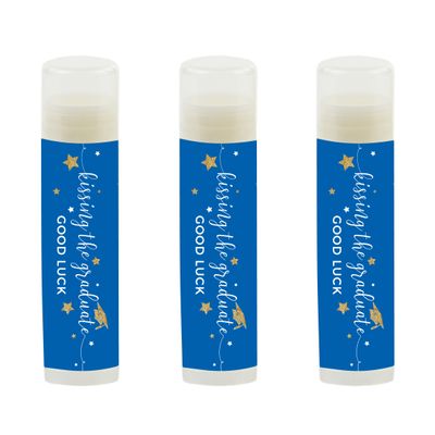 Andaz Press Royal Blue and Gold Glittering Graduation Party Collection, Lip Balm Favors Kissing the Graduate Good Luck!, 12-Pack