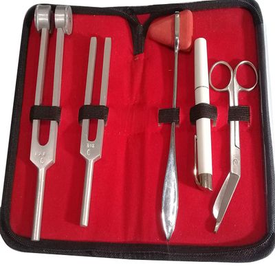 AAPROTOOLS Set of 5 PCS Reflex Percussion Taylor Hammer + PENLIGHT + Tuning Fork C 128 C 512 + Bandage Scissors 5.5" A+ Quality