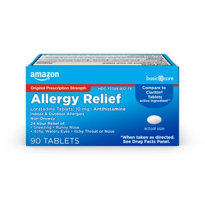 Amazon Basic Care Allergy Relief in 24 Hour, Loratadine Tablets 10 mg, Antihistamine, 90 Count